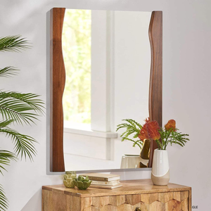 Eco-Friendly Unique Design Wooden Round Bathroom Wall-Mounted Makeup Mirror with Customizable Color and Size - Product Image 1