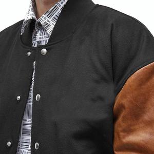 Veste universitaire intelligente de haute qualité, col montant, corps en laine véritable, manches en cuir, appliques, réversible, style urbain parfait - Product Image 6