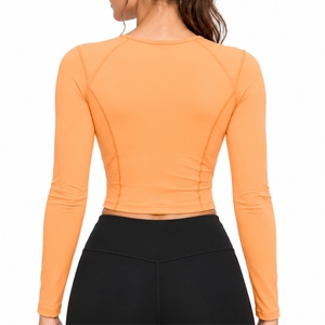 Women <b>Peach</b> Long Sleeve Yoga Crop Top Slim Fit Training <b>Shirt</b> Breathable Comfort Fit Flexible Training Style Custom Design - Product Image 2