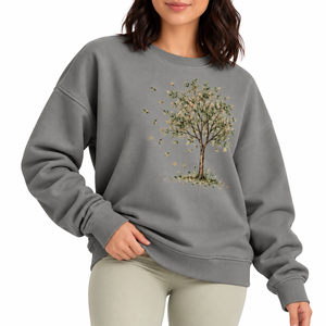 เสื้อสเวตเชิ้ตคอกลม ยูนิเซ็กส์ สำหรับฤดูหนาว สวมใส่สบาย แขนยาว ผ้าถักขนแกะ 100% ผ้าฝ้าย พิมพ์ลายต้นไม้ ทรงโอเวอร์ไซส์ - Product Image 4