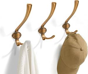 Ganchos Dobles Metálicos para Montar en la Pared, Acabado Dorado, Resistentes al Óxido, Perchero para Ropa, Uso en Baño y Cocina - Product Image 2