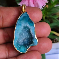Collier pendentif en cristal d'agate noire Druzy naturelle, qualité supérieure, pierre gemme géode polie, vente en gros, best-seller, mode