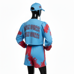 Conjunto de Sudadera Corta y Pantalones Cortos de Felpa de Alta Calidad 100% Algodón para Mujer, Panel Rojo de Algodón y Poliéster Suave, Logotipo Personalizado, Conjuntos para Mujer - Product Image 5