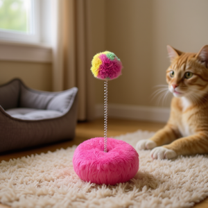 Yommy <b>Cat</b> Scratcher <b>Toy</b> 14cm Base 25cm Height Pink PomPom <b>Interactive</b> Play For <b>Cats</b> - Product Image 3