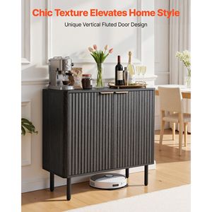 Mobile buffet a 2 livelli scanalato in stile Mid-Century con anta scorrevole, per soggiorno - Product Image 2