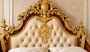 Cama de Lujo con Diseño Europeo Estilo Rococó, con Marco de Madera Tallada y Detalles en Dorado, Tamaño King, para Villas y Hoteles - Product Image 3
