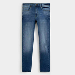 Jeans de Mezclilla Azul Medio para Hombre, Corte Slim Fit, Lavado Desgastado, Cómodos, Modernos, Casuales, de Pierna Recta y Elegantes - Product Image 5