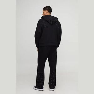 <b>BLACK</b> Solid Zip Up Hoodie With Kangaroo Pockets Oversized Casual Streetwear Unisex Warm <b>Fleece</b> Fashion Comfortable Jacket - Product Image 2