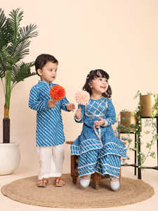 ชุดคุร์ตะทรงเอไลน์ผ้าฝ้ายแท้พิมพ์ลาย Bandhani ของ Titrit Girls พร้อมกางเกง Palazzos - Product Image 3