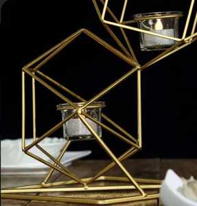 Nordic Gold Hexagon Metal Candle Holder with Filigree <b>Leaf</b> Pattern Elegant Tabletop Tealight Stand Skies Trader latest 2026 - Product Image 2