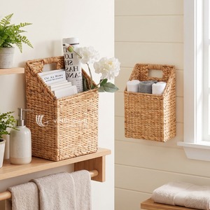 Panier de rangement rectangulaire vintage en jacinthe d'eau écologique avec poignée pour la maison, la salle de bain et le bureau - Product Image 3