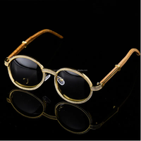Lunettes de soleil vintage rondes en moissanite, de luxe, pour hommes et femmes, ovales, en cristal et bois, bleues, UV400, monture tendance, bijoux hip-hop