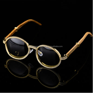 Gafas de Sol de moissanita redondas Vintage de lujo para hombre y mujer, gafas de madera de cristal ovalado, gafas de moda, joyería de Hip Hop - Product Image 5