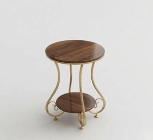 Round Walnut <b>Top</b> <b>Console</b> <b>Table</b> <b>with</b> Brass Legs and Lower Shelf for Living Room Furniture - Product Image 5
