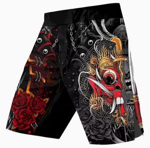Shorts MMA pour homme en polyester noir, imprimés par sublimation, séchage rapide, taille mi-élastique, vêtements de combat décontractés - Product Image 4