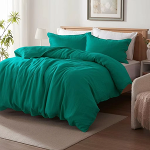 Ensemble de couette en lin vert quatre pièces avec taies d'oreiller, literie tissée unie pour chambre à coucher - Product Image 5