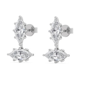 Boucles d'oreilles pendantes à deux pierres en diamant de laboratoire taille marche marquise, 4,00 CTW en or rose 9K - Product Image 4