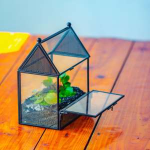 Wholesale Modern Black Metal <b>Frame</b> House Shape Mini Glass <b>Plants</b> Terrarium Tabletop Vase - Product Image 5