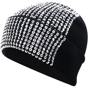 Wholesale Black Rhinestone Beanie Hat Rib Knit <b>Winter</b> <b>Cap</b> Unisex Soft Warm Skull <b>Cap</b> Custom Print Logo Hat - Product Image 1