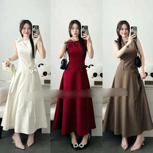 Elegante Vestido Maxi de Seda para Mujer, Manga Corta, Diseño Sólido, Elegante, Cómodo, Casual, Formal, ODM - Product Image 4