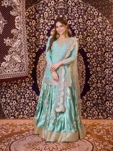 Elegante Vestido Anarkali Salwar Kameez de Seda Azul Claro con Bordado Dorado para Mujer, Ropa Tradicional India y Pakistaní para Bodas - Product Image 5