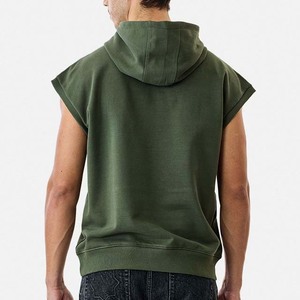 Sudadera sin mangas de algodón grueso para hombre, estilo urbano, con bolsillo, de alta calidad, verde, teñido liso, para verano - Product Image 4