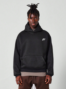 Sweat à capuche unisexe 500 GSM 100 % coton à épaules tombantes pour homme, logo en relief personnalisable, pull épais avec doublure polaire pour l'hiver, couleur unie, USA - Product Image 3