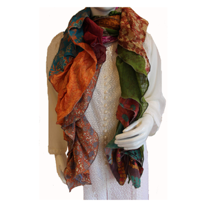 <b>Women</b> <b>Silk</b> Sari Frill <b>Scarf</b> Ruffle <b>Scarves</b> Multicolor Boho Fashion Girls Neck Wrap Hair <b>Scarf</b> Indian Stole Festival Gift Trendy - Product Image 6