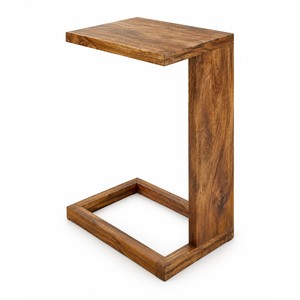 Table de canapé en bois de manguier en forme de C, vente en gros |   Table d'appoint rustique brun doré - Product Image 1