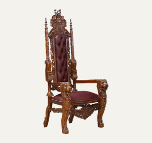 Chaise Trône de Luxe en Bois de Mahagoni Massif, Sculptée à la Main, Classique et Durable, Meuble d'Hôtel pour Salon et Appartement - Product Image 1