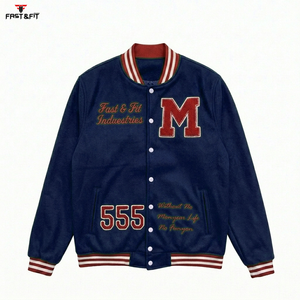 Custom Logo Casual Winter Letterman College Baseball Jacket for Men Windproof & Breathable <b>Black</b> Embroidery Winter Street Style - Product Image 1