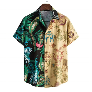 Camisa Hawaiana de Manga Larga para Hombre, Informal, de Verano, Tejida, Estampada, con Parches, para Vacaciones en la Playa, con Botones, de Secado Rápido - Product Image 1