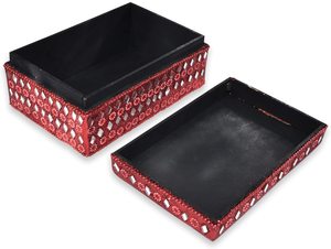 Handmade Red Jewelry <b>Box</b> with Mirror Beaded Design Decorative Storage Organizer for Rings <b>Earrings</b> <b>Gift</b> Bulk Supply - Product Image 4