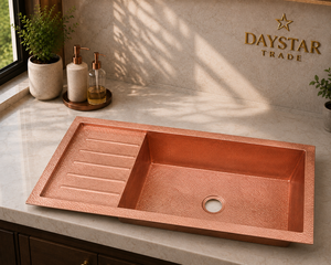 Fregadero de Cocina Rectangular de Cobre Martillado a Mano, de un Solo Tazón, con Cuatro Orificios, Fácil de Limpiar, Diseño Moderno, de Instalación Bajo Encimera, Marca Daystar Trade - Product Image 1