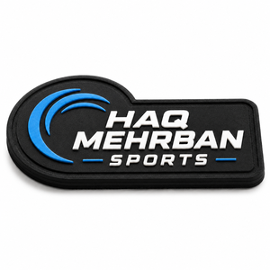 HAQ MEHRBAN SPORTS 3D Embossed Rubber Eco-Friendly Roll Logo Patch Rectangle Laser Cut Heat Transfer Printing Garment Label - Product Image 3
