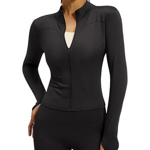 Chaqueta de yoga de manga larga para mujer con cremallera completa, ligera, mezcla de nailon y spandex, ajuste ceñido, transpirable, para entrenamiento. - Product Image 1