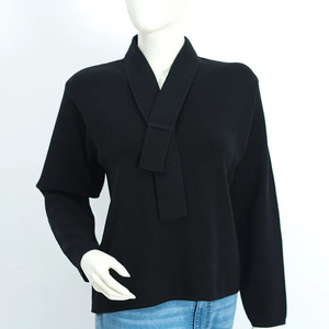 Women's Minimalist Scarf Collar Pullover Full Sleeve Solid Color <b>Wool</b> Knit Breathable Autumn Wear Regular Length Soft Ties - Product Image 4