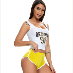 Shorts Deportivos de Cintura Alta para Mujer, Negros con Ribete Blanco, Tejido Deportivo, Spandex, Poliéster, Cintura Elástica, Transpirables - Product Image 3
