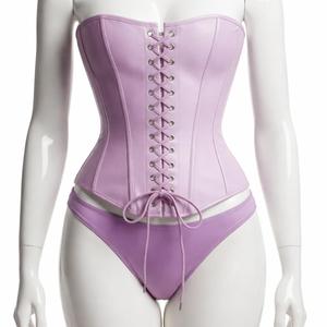 Haut bustier corset sans bretelles à lacets pour femme avec ensemble string taille haute assorti – Lingerie gainante amincissante tendance - Product Image 1