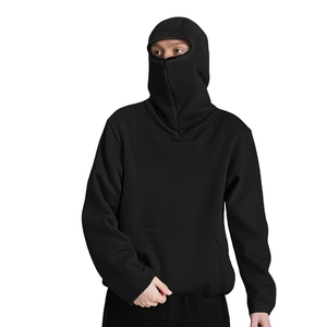Sudadera con capucha doble extragrande de fabricante de ropa urbana, con media cremallera y pasamontañas ninja, para hombre, con máscara facial - Product Image 4