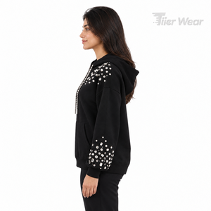 <b>Women's</b> <b>Black</b> Rhinestone <b>Hoodie</b> Crystal Rhinestone Fleece Hoodies Breathable Cotton made <b>Women</b> rhinestone Hoodies - Product Image 3