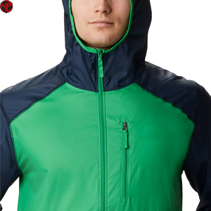 Chaqueta Cortavientos con Capucha para Hombre, Diseño Color Block Verde Marino, Poliéster, Casual, Otoño, Cierre Frontal con Cremallera, Corte Regular, para Correr - Product Image 4