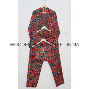 New Handmade Elegant Ultra Soft Cotton Summer Dress Shirt Pajama Bag Set <b>Women</b> Floral Print night wear <b>Pants</b> and shirts - Product Image 6