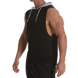 2026 Men's Black <b>Sleeveless</b> Hooded Knitted Casual Tank Top Regular Fit Solid Color Summer Wear <b>Hoodie</b> For Online Sale - Product Image 2