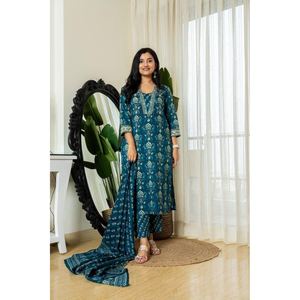 กางเกงผ้าคอตตอนแขนทำงานพร้อมท้องฟ้า dupatta แฟนซี - Product Image 2