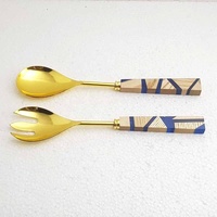 Ensemble de service à salade moderne en acier inoxydable écologique avec poignée en corne, cuillères à salade personnalisées en argent, ustensiles de cuisine en métal pour la maison