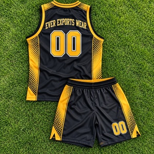 Uniforme de Baloncesto Personalizado de Buena Calidad, Jersey y Pantalones Cortos con Panel Lateral de Puntos Amarillos sobre Negro, Ropa Deportiva para Equipos al Por Mayor - Product Image 2