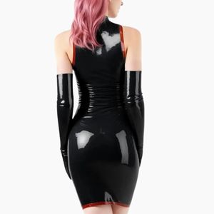 Black <b>Latex</b> Halter <b>Mini</b> <b>Dress</b> With Front Zipper Bodycon Fit Sleeveless Solid Color Sexy Style Party Wear - Product Image 4