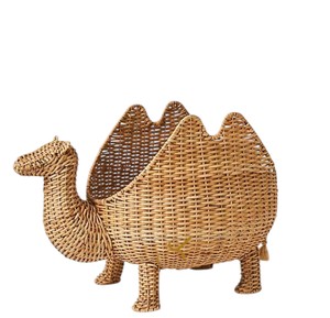 Cute Rattan Llama Alpaca Shaped Storage Basket Handwoven <b>Wicker</b> Animal Toy <b>Bin</b> for Kids Nursery Room Decor - Product Image 2