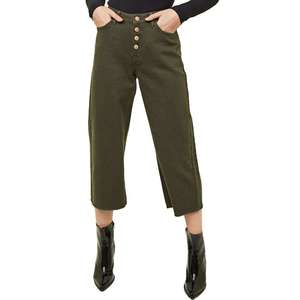 Pantalon en coton taille haute à jambes larges pour femmes grandes tailles, longueur cheville, couleur unie, style décontracté, coupe ample, pour l'automne - Product Image 2